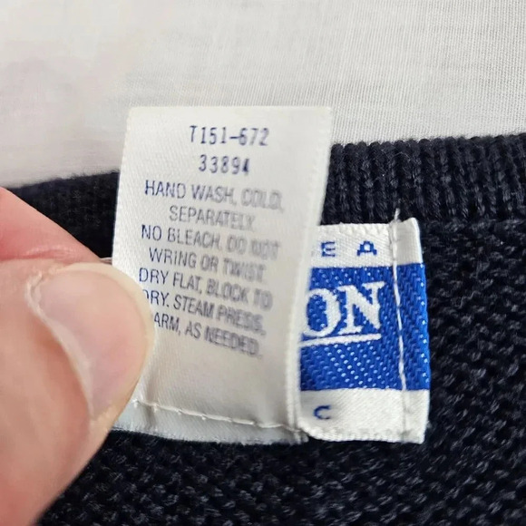 Vintage Pendleton Cardigan Womens Large Navy Blue Short Sleeve Knit Flower Leave - Picture 7 of 13